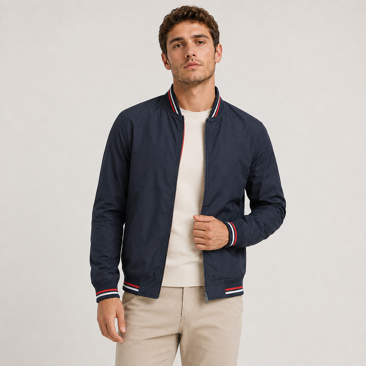 Damian - Lightweight Bomber Jacket with Ribbed Trim