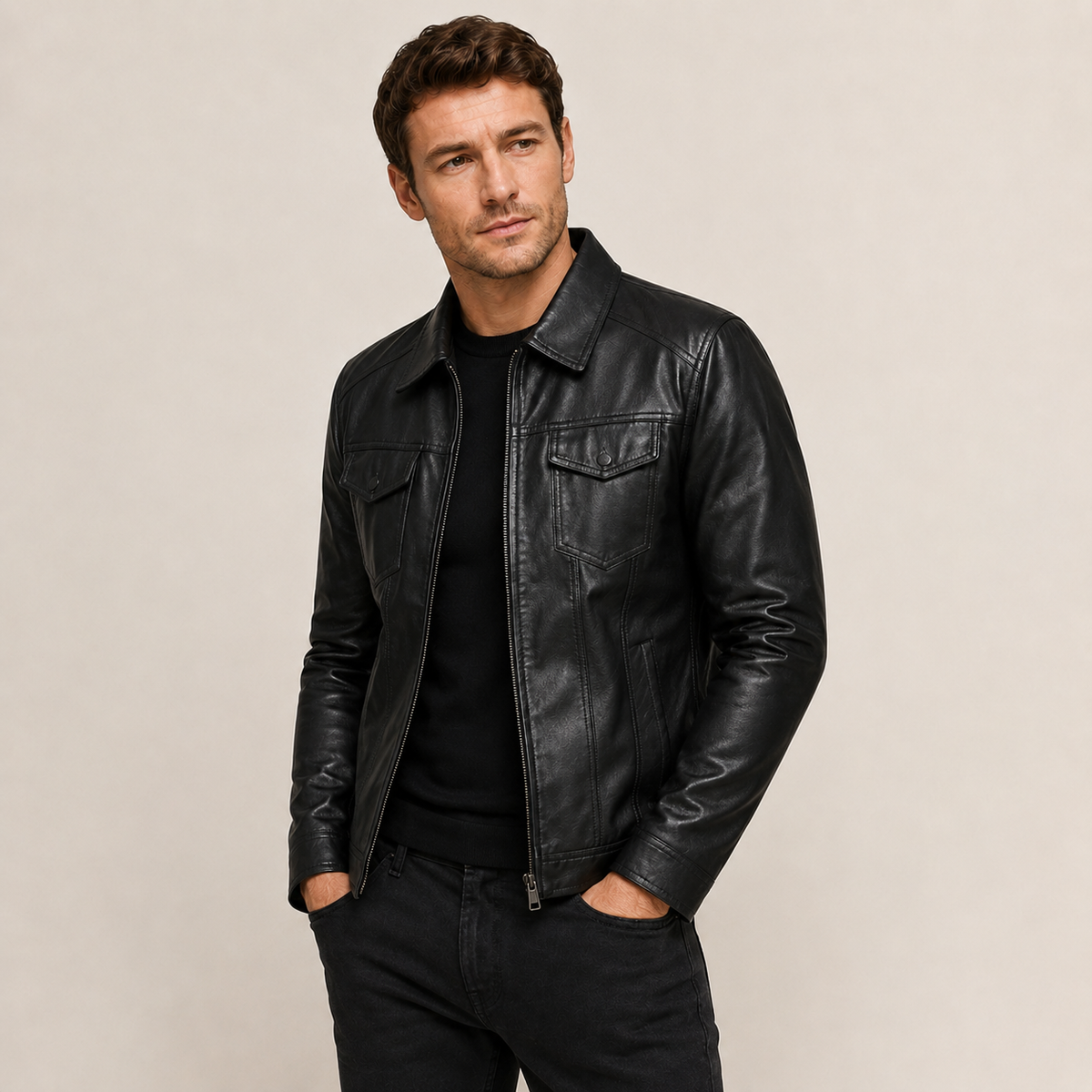Evander - Classic Men's Black Leather Jacket