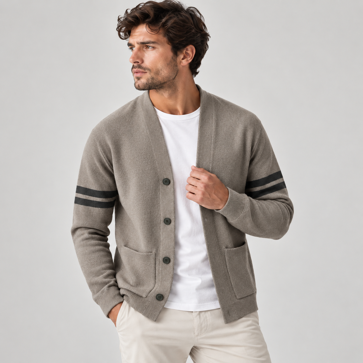 Lysander - Men's Lightweight Cardigan in Merino Wool Blend