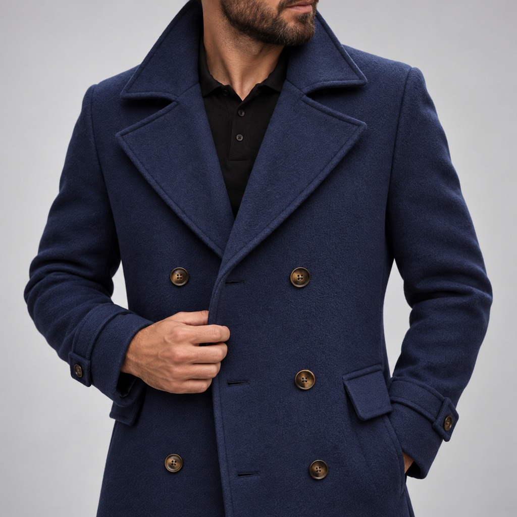 Larry - Men's Classic Pea Coat with Double-Breasted Front
