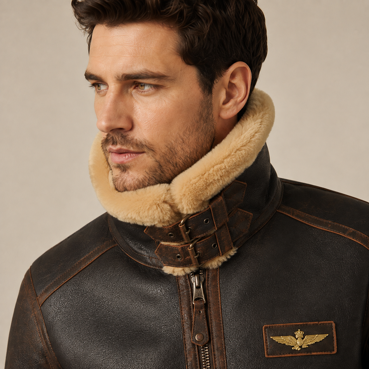 Alaric - Fleece-Lined Leather Bomber Jacket