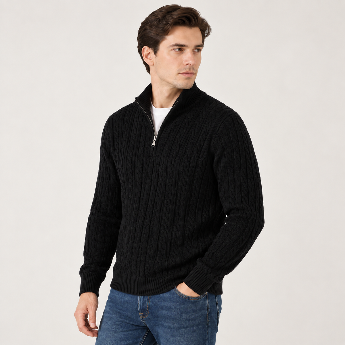 Frederik - Half-Zip Men's Cable Knit Jumper