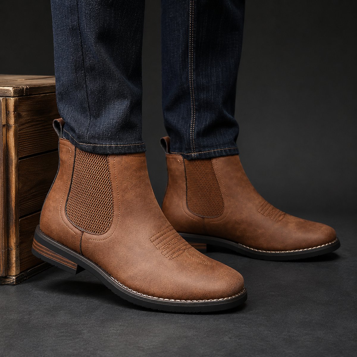 Leon - Chelsea Faux Leather Dealer Boots for Men