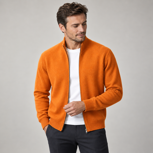 Aurelio - Men's Zip Cardigan with Ribbed Collar