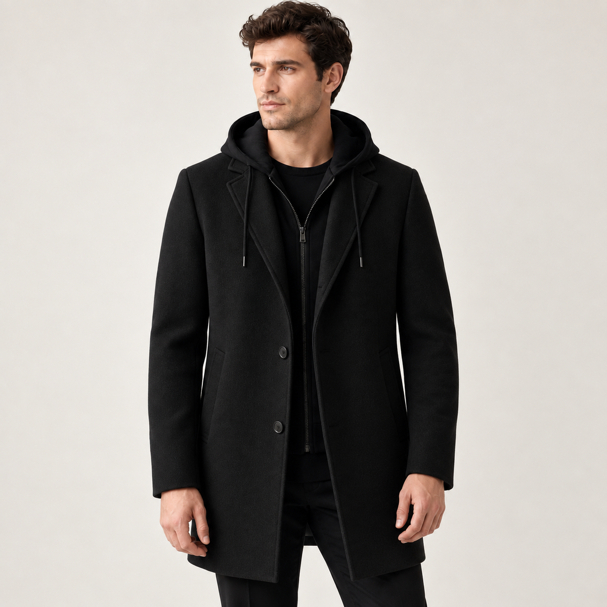 Alistair - Wool-Blend Hooded Men's Overcoat