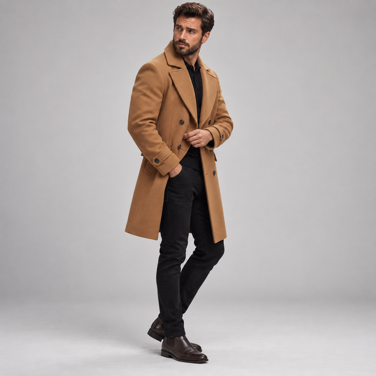 Larry - Men's Classic Pea Coat with Double-Breasted Front