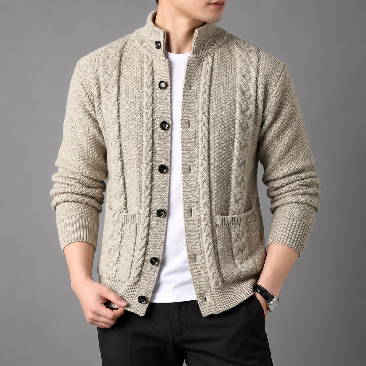 Gerald | Mens Cardigan Button-Front Textured