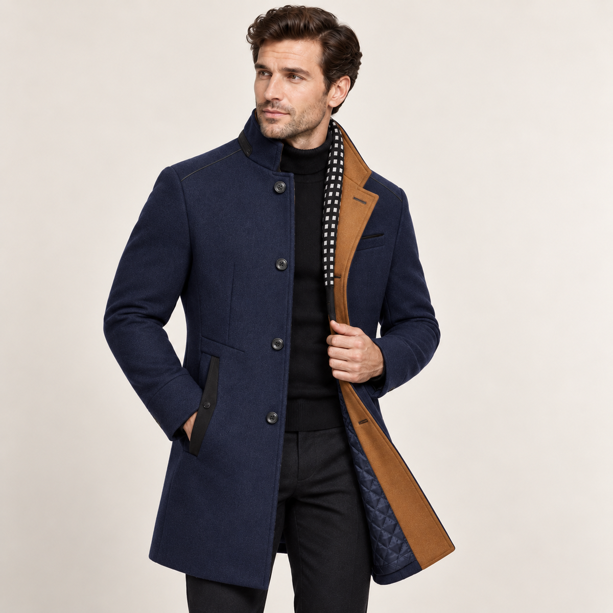 Lorenz - Colourblock Men's Wool Overcoat