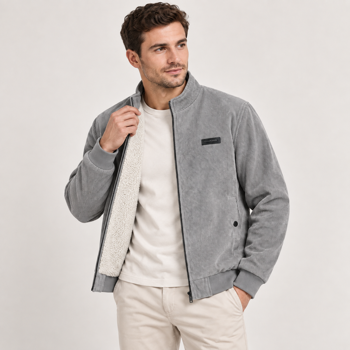 Rainer - Corduroy Men's Fleece Full Zip Jacket