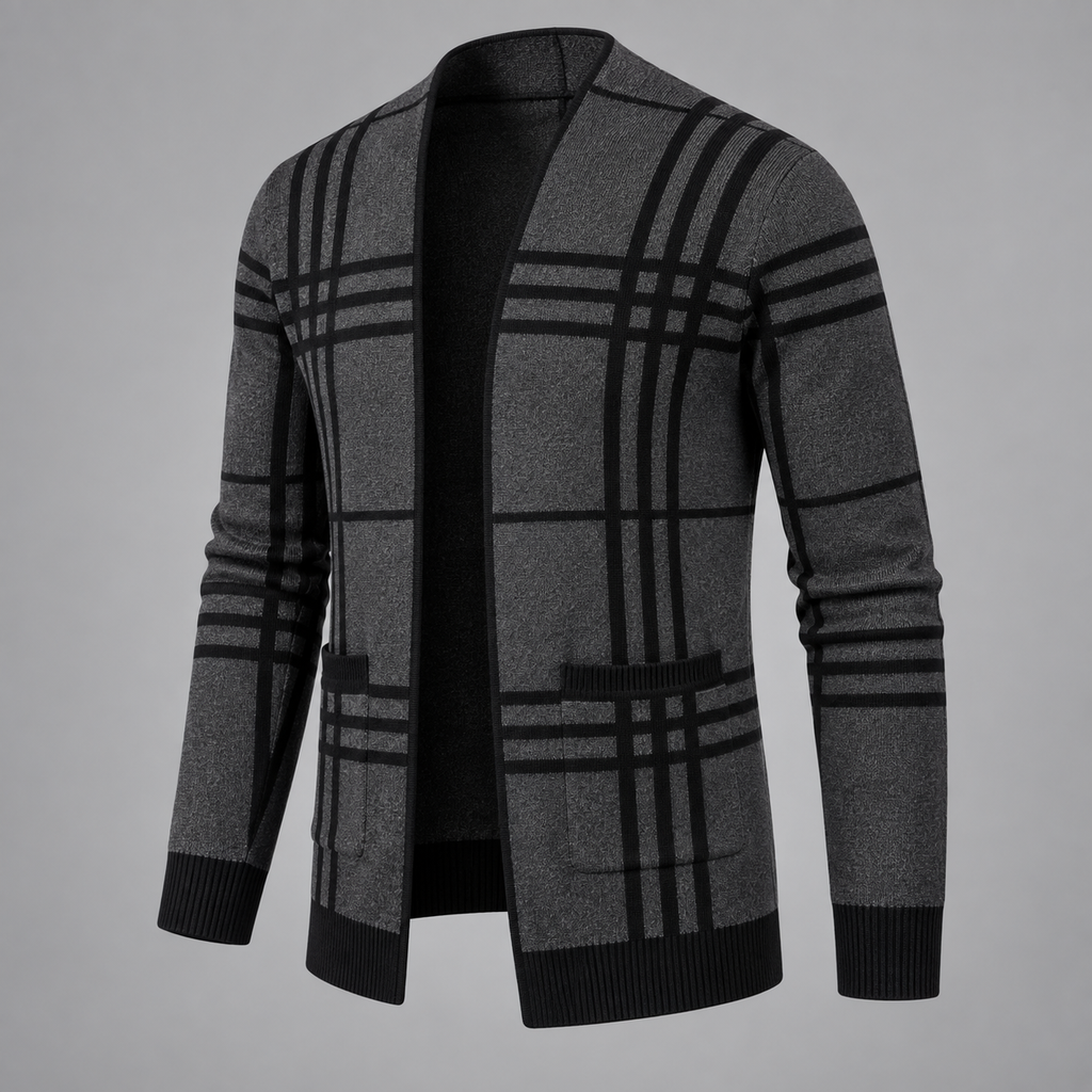 Caius - Men's Grid Open-Front Cardigan