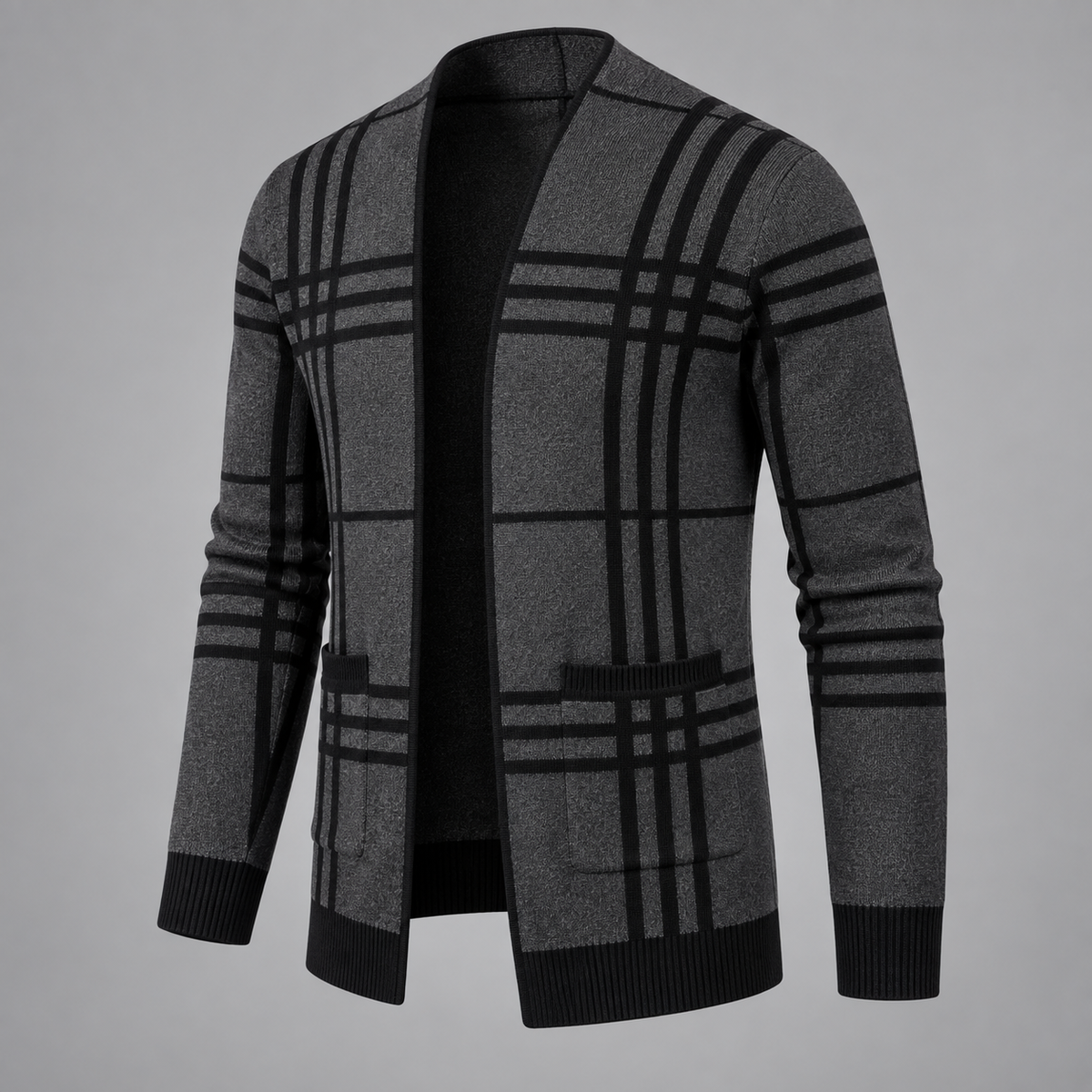 Caius - Men's Grid Open-Front Cardigan