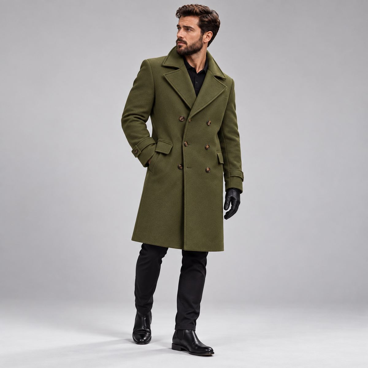 Larry - Men's Classic Pea Coat with Double-Breasted Front