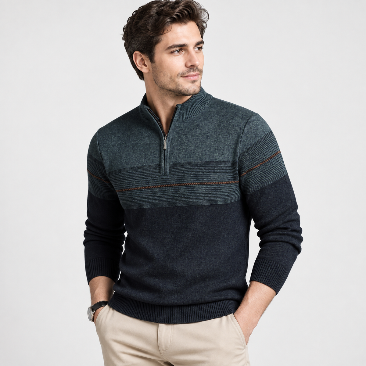 Elias - Striped Quarter Zip Jumper for Men