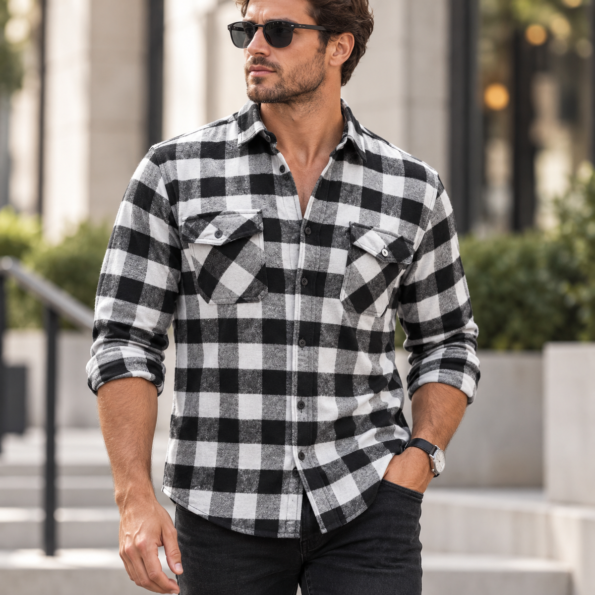 Everett | Mens Check Shirt Lapel Collar