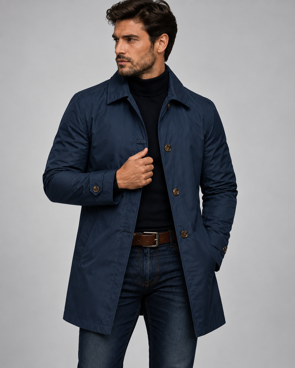 Andrew - Single-Breasted Trench Coat Men with Spread Collar