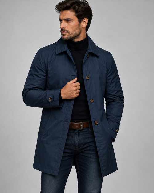 Andrew - Single-Breasted Trench Coat Men with Spread Collar