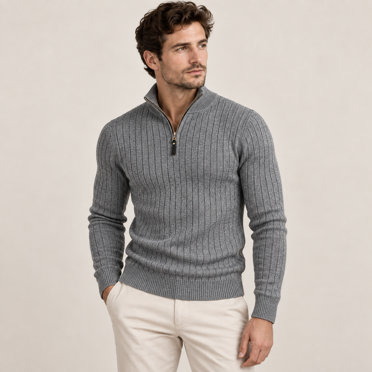 Wesley - Ribbed Mens Quarter Zip Jumper