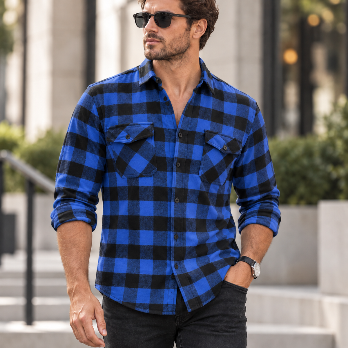 Everett | Mens Check Shirt Lapel Collar