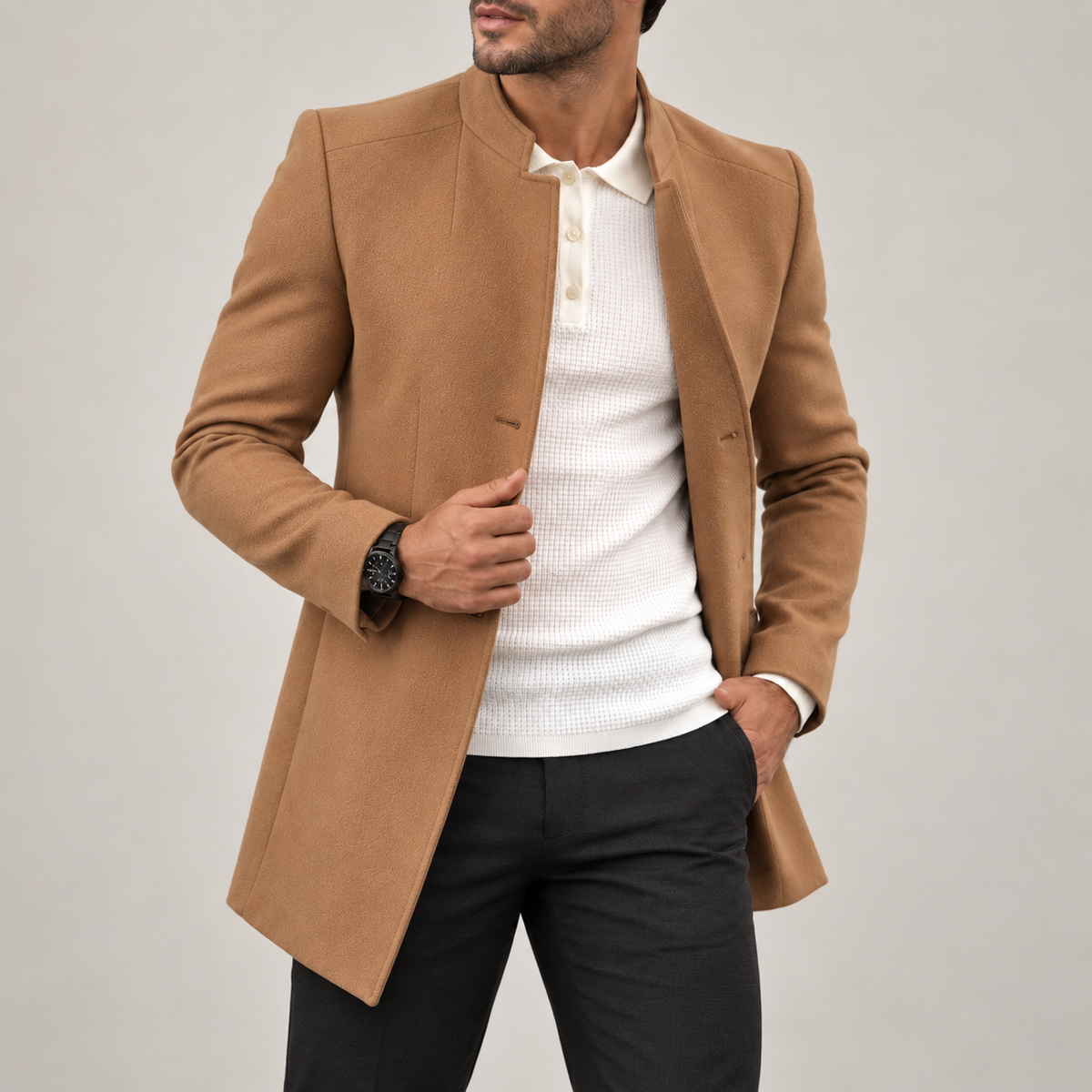 Joseph - Wool Overcoat Men's Slim Fit Stand Collar Coat