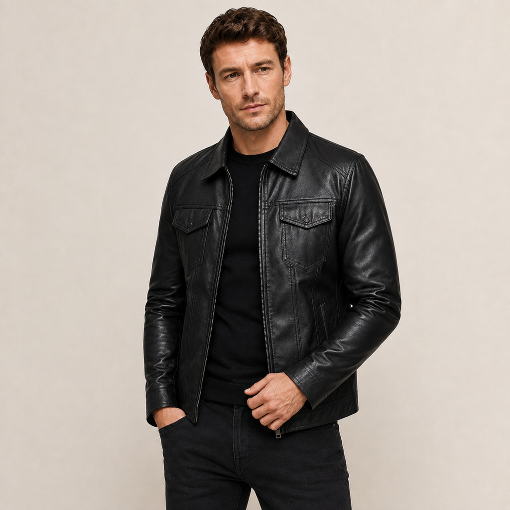 Evander - Classic Men's Black Leather Jacket