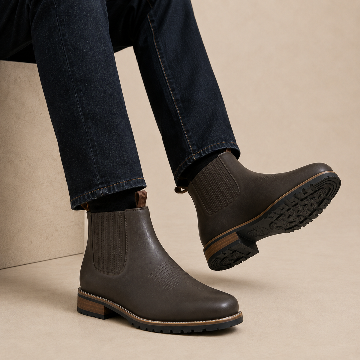 Theo - Western Brown Chelsea Boots for Men