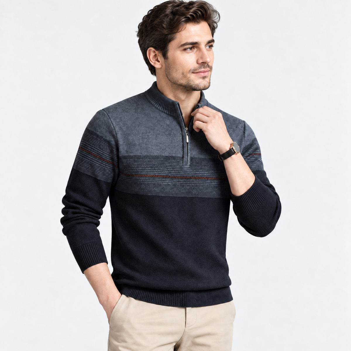 Elias - Striped Quarter Zip Jumper for Men