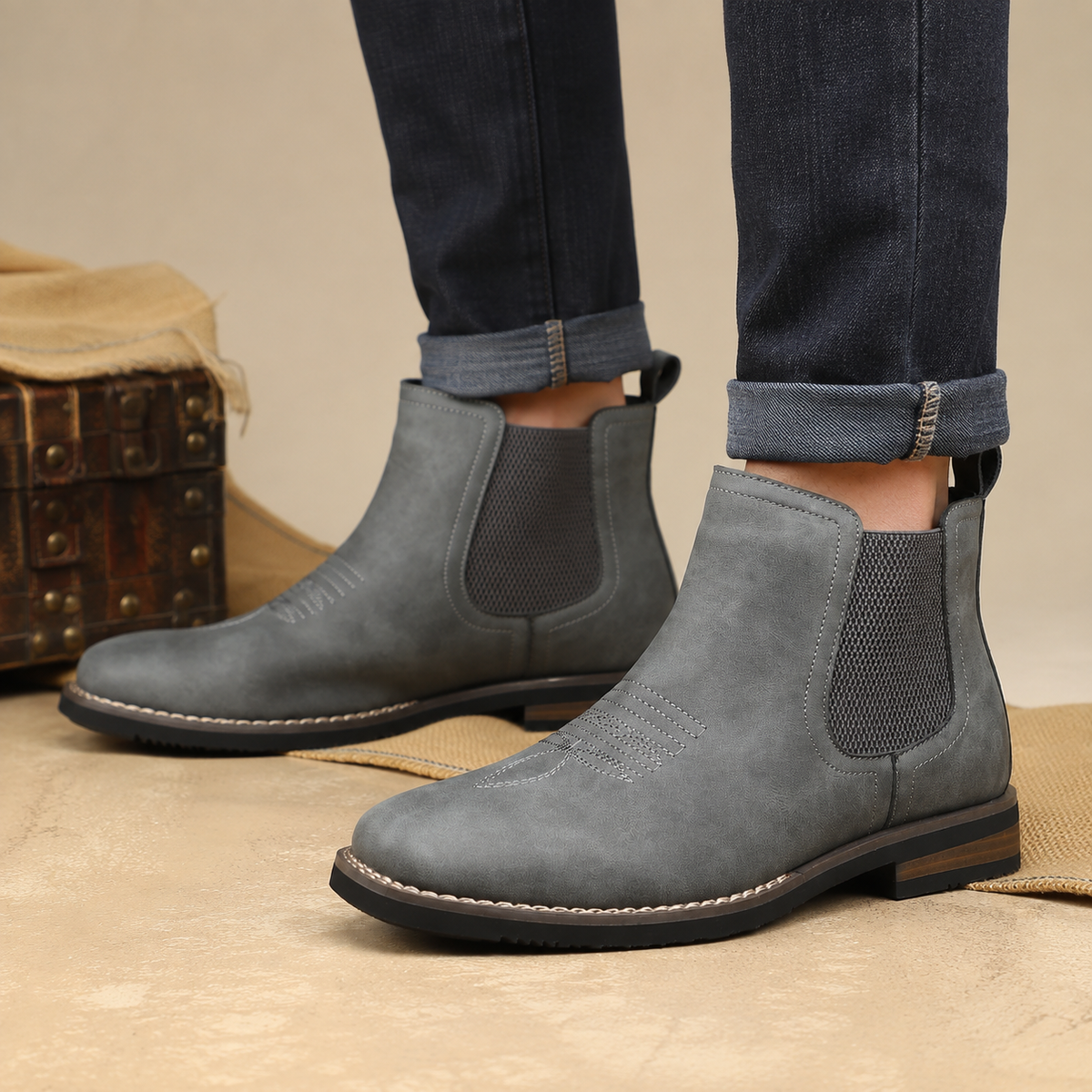 Leon - Chelsea Faux Leather Dealer Boots for Men