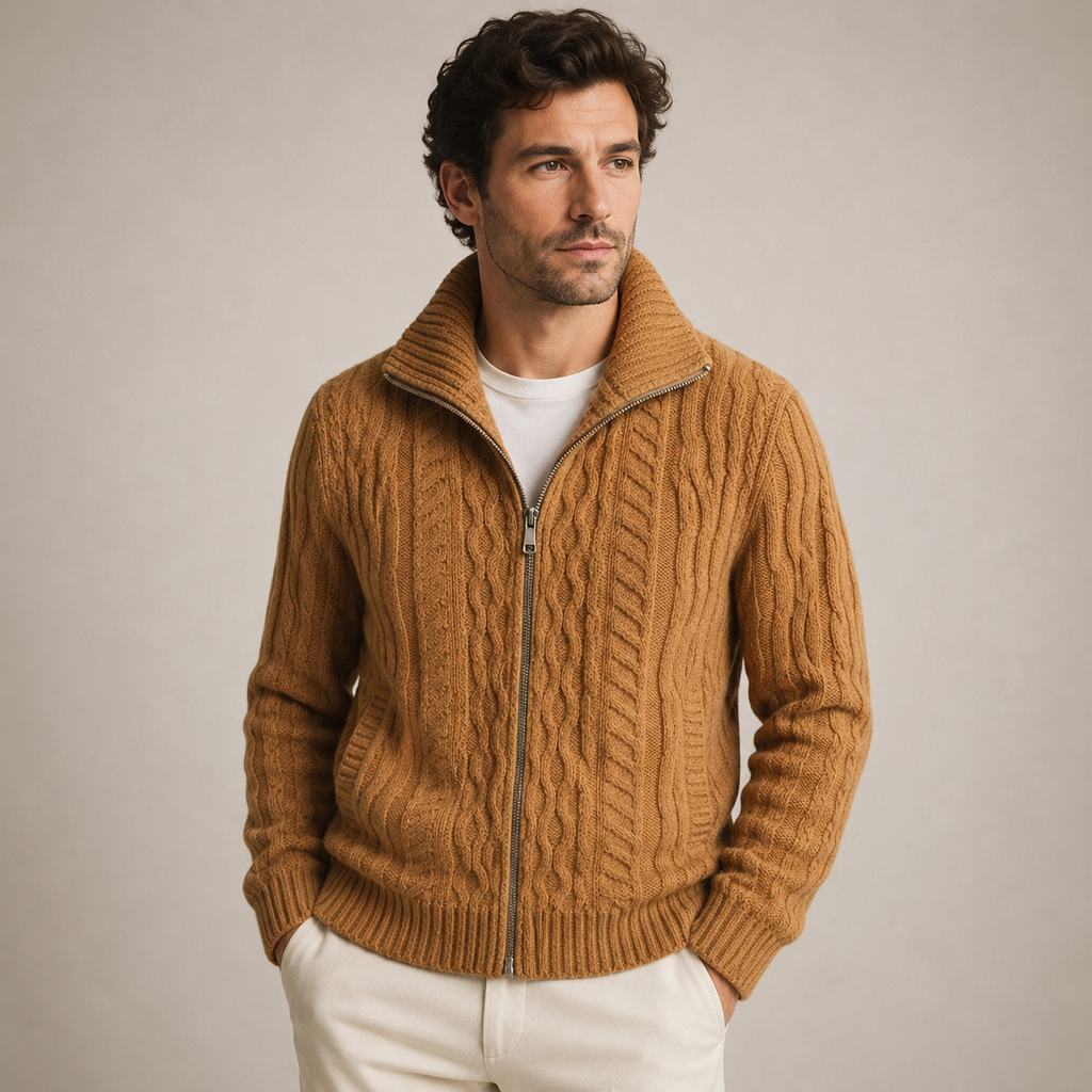 Benedict - Brown Full-Zip Cardigan for Men