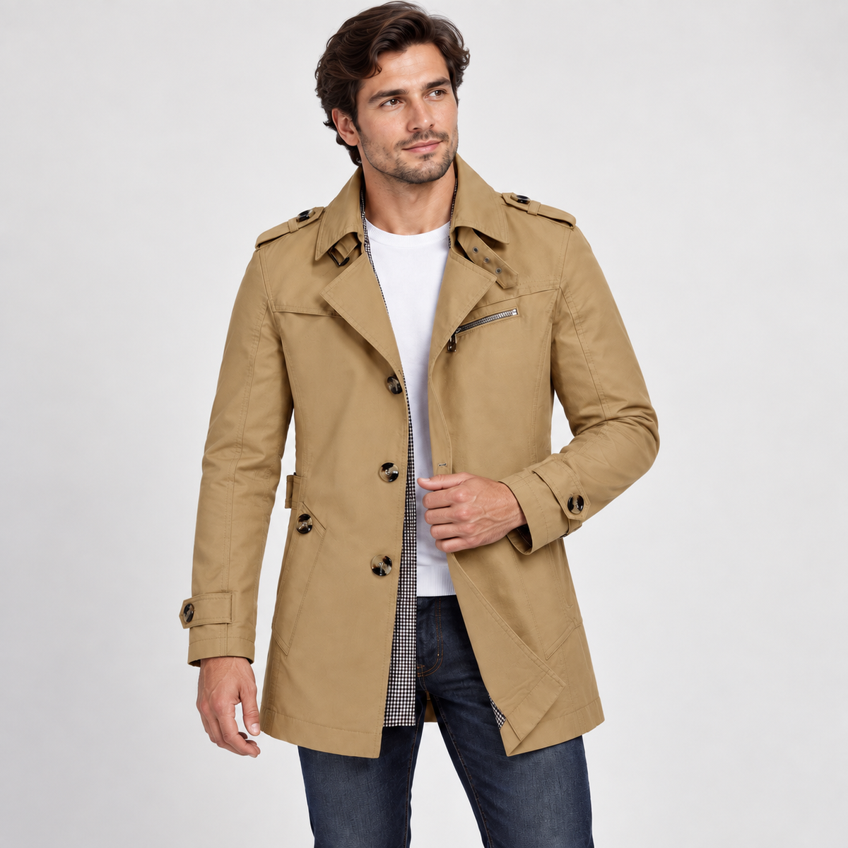 Aladin - Men's Long Windbreaker Jacket for Business Wear