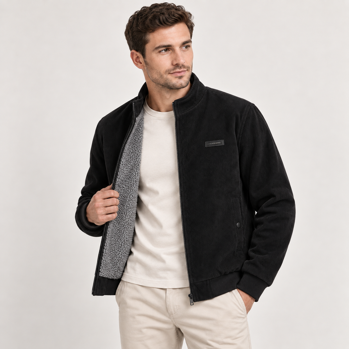 Rainer - Corduroy Men's Fleece Full Zip Jacket