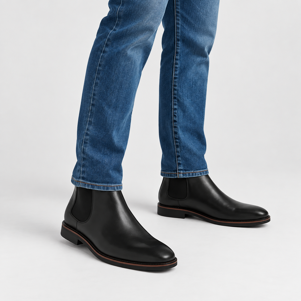 Enzo | Men's Retro Synthetic Leather Chelsea Boots – Comfortable Slip-On Smart Casual Ankle Boots