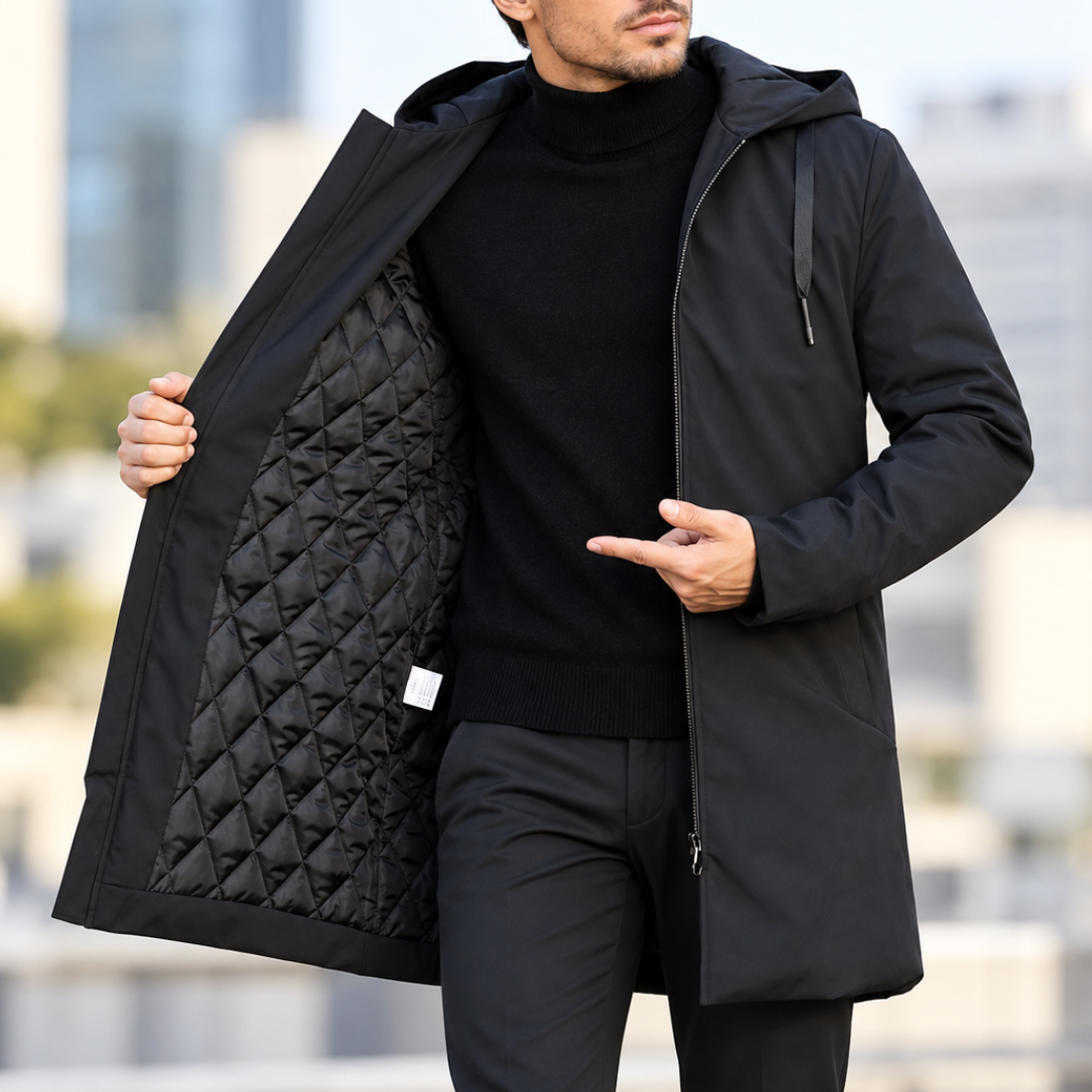 Rafael | Men's Warm Mid-Length Quilted Hooded Winter Coat – Insulated Zip-Up Jacket