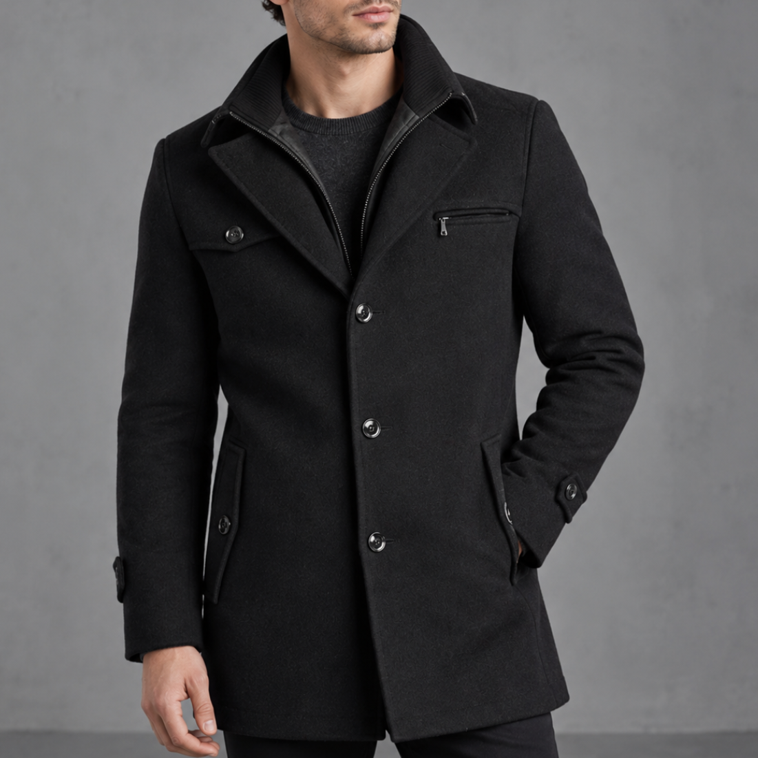 Marco | Mid-Length Wool Pea Coat