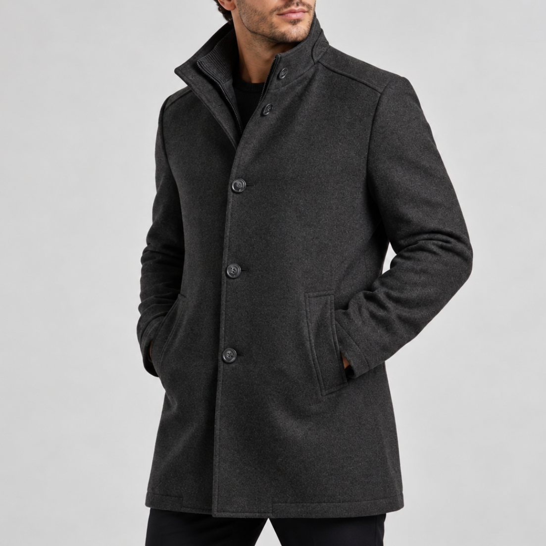 Matteo | Stand Collar Wool-Blend Coat