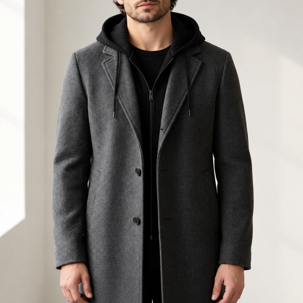 Dorian | Men's Classic Wool-Blend Hooded Overcoat for Smart Casual Wear
