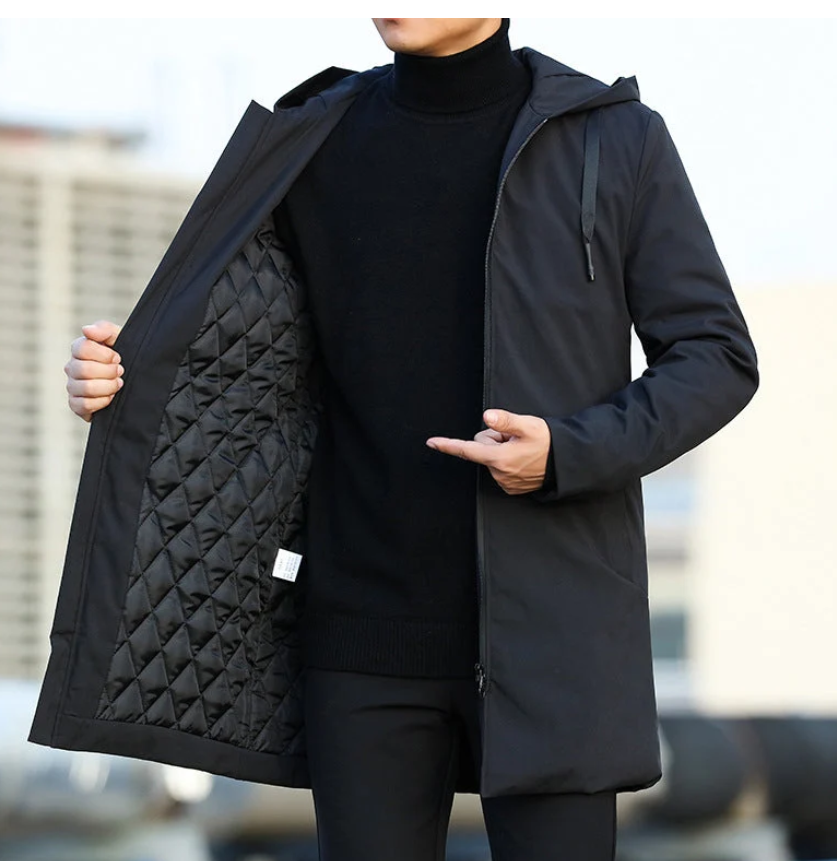 Rafael | Men's Warm Mid-Length Quilted Hooded Winter Coat – Insulated Zip-Up Jacket