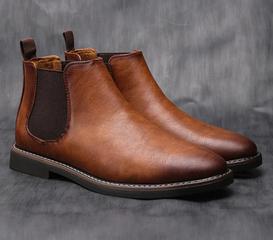 Enzo | Men's Retro Synthetic Leather Chelsea Boots – Comfortable Slip-On Smart Casual Ankle Boots