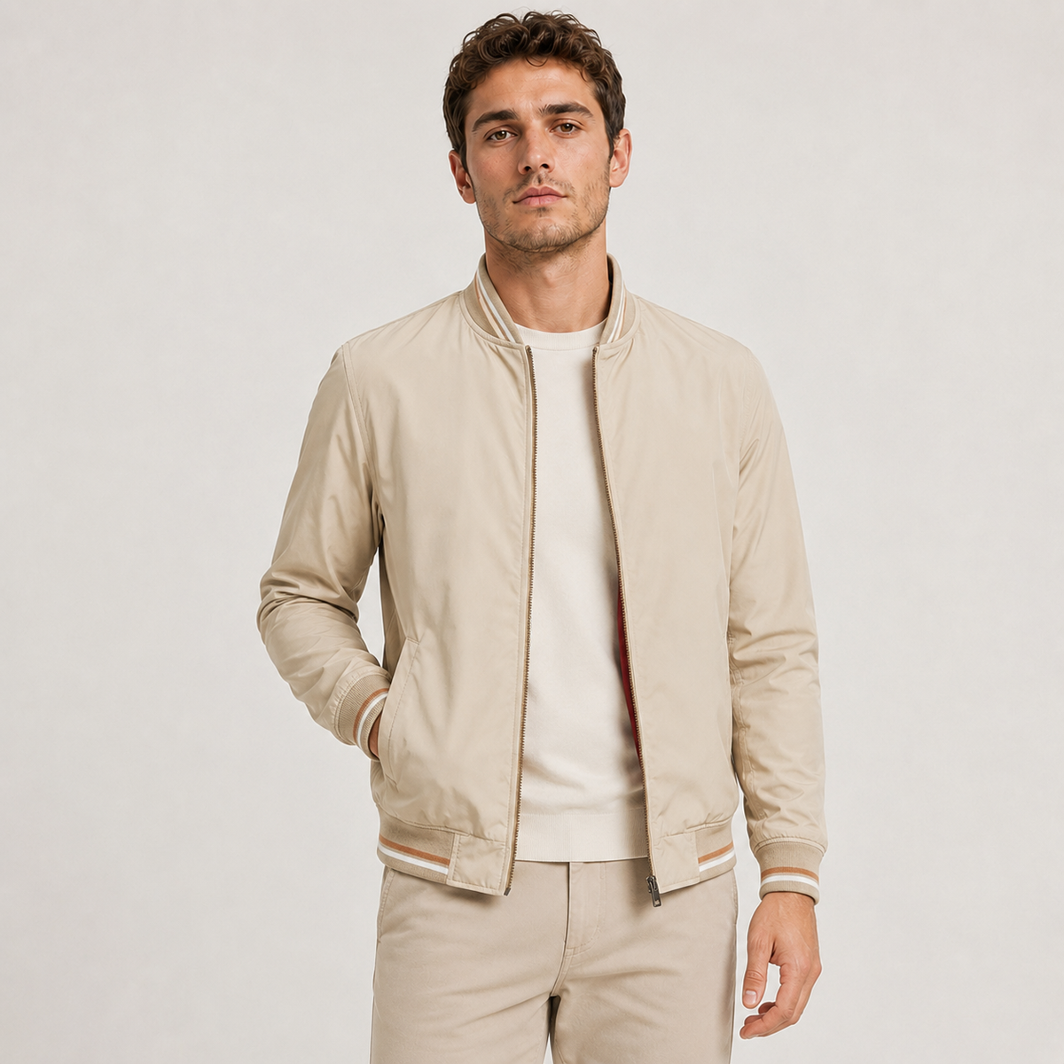 Damian - Lightweight Bomber Jacket with Ribbed Trim