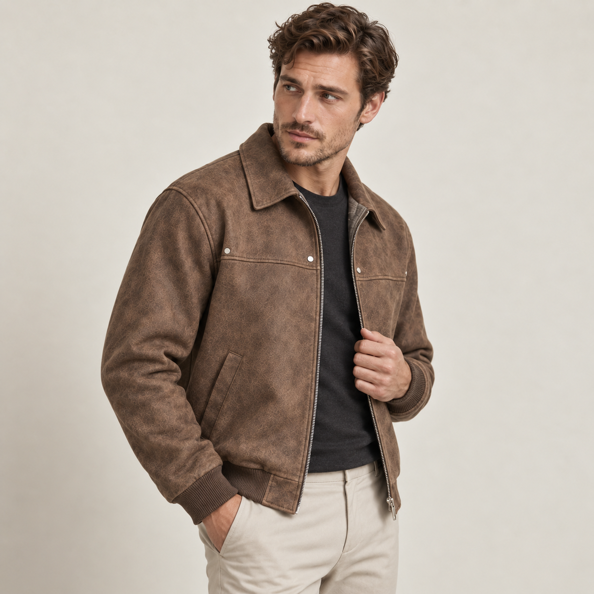 Armand - Sophisticated Leather Bomber Jacket Distressed Faux Finish
