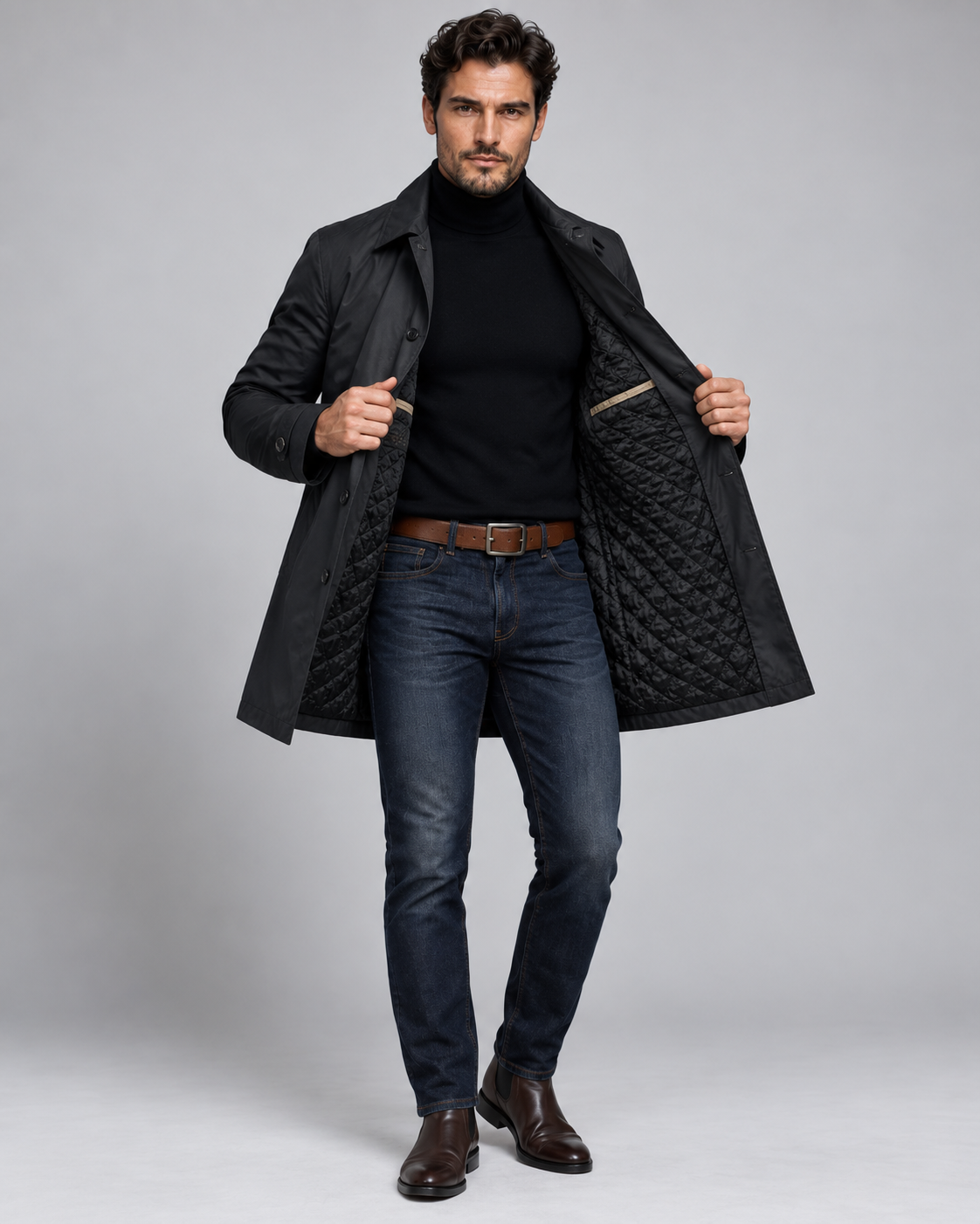 Andrew - Single-Breasted Trench Coat Men with Spread Collar