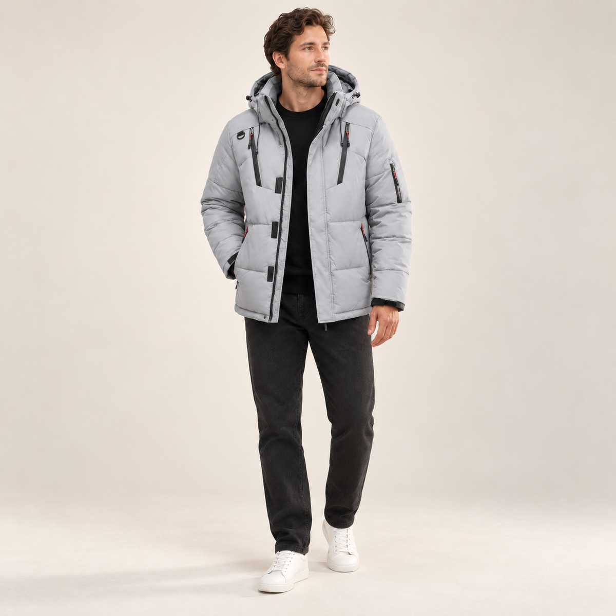 Mathias - Men's Puffer Jacket with Hood & Down Fill