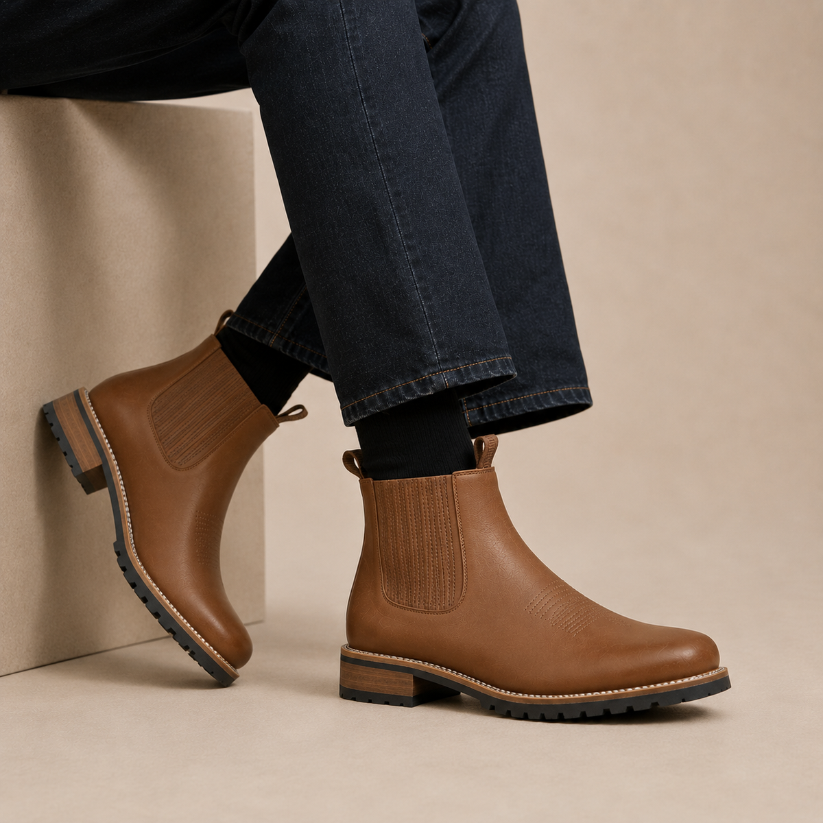 Theo - Western Brown Chelsea Boots for Men