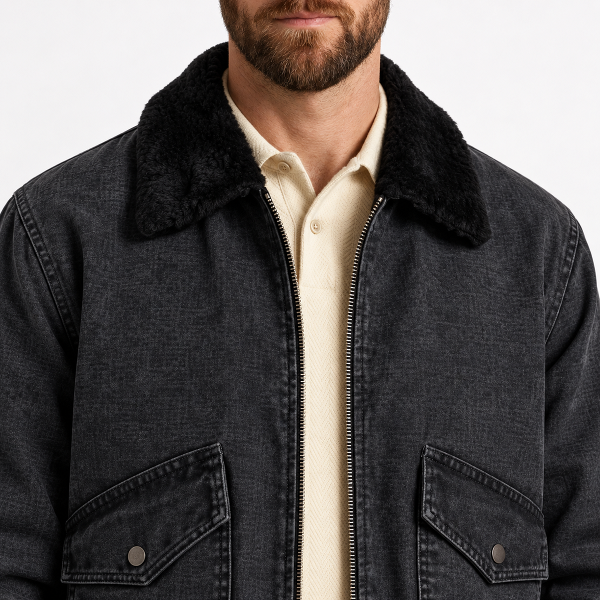Osric | Denim Jacket Men Fleece Lined Lapel Collar