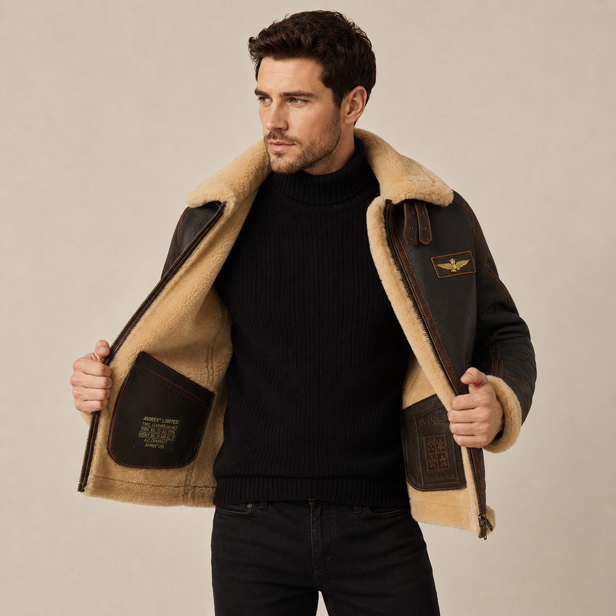 Alaric - Fleece-Lined Leather Bomber Jacket