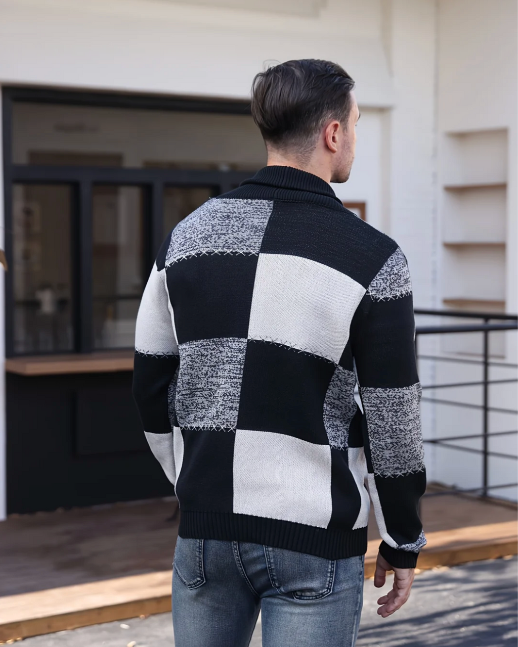 Harvey | Mens Cardigan Colour Block Knitted Button-Up