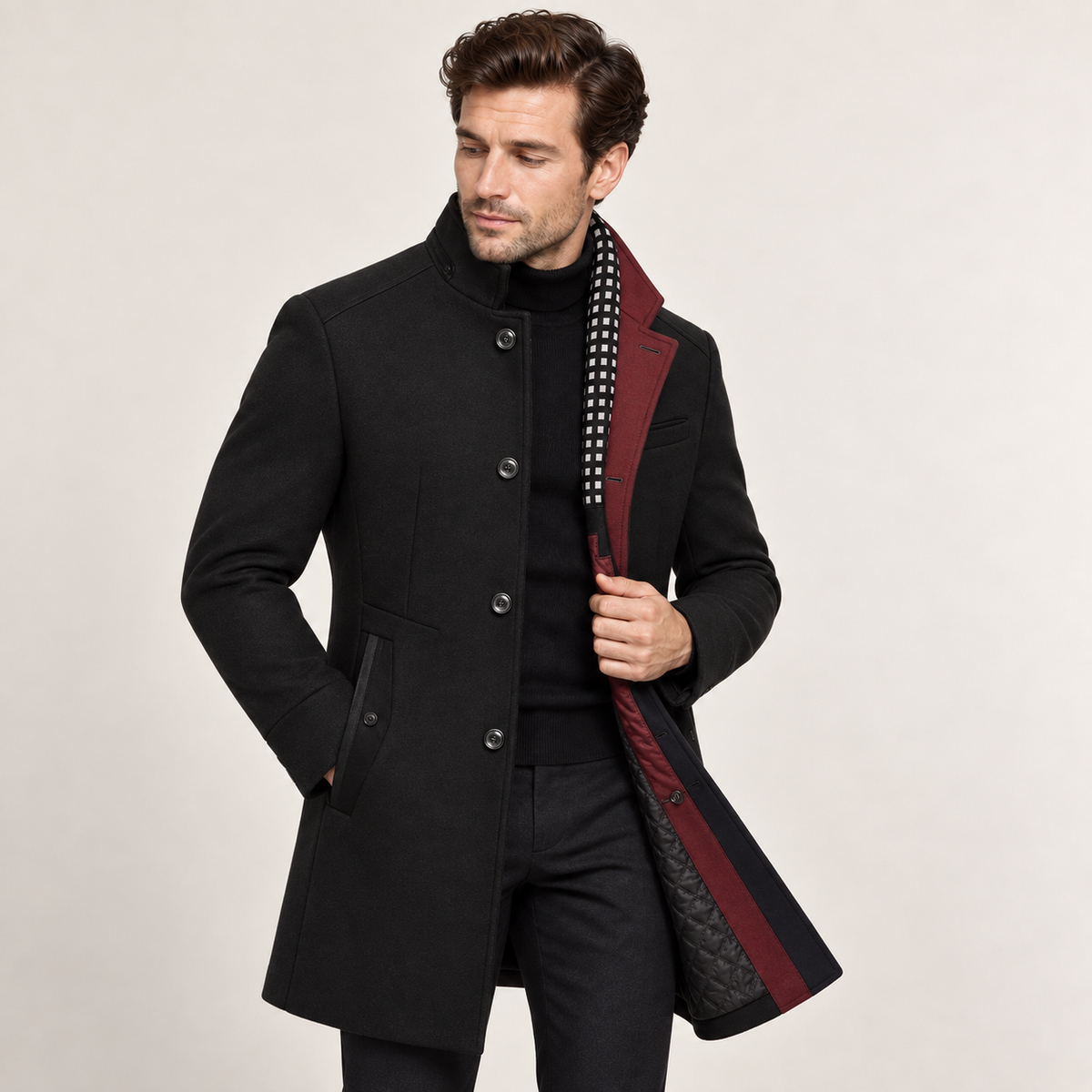 Lorenz - Colourblock Men's Wool Overcoat