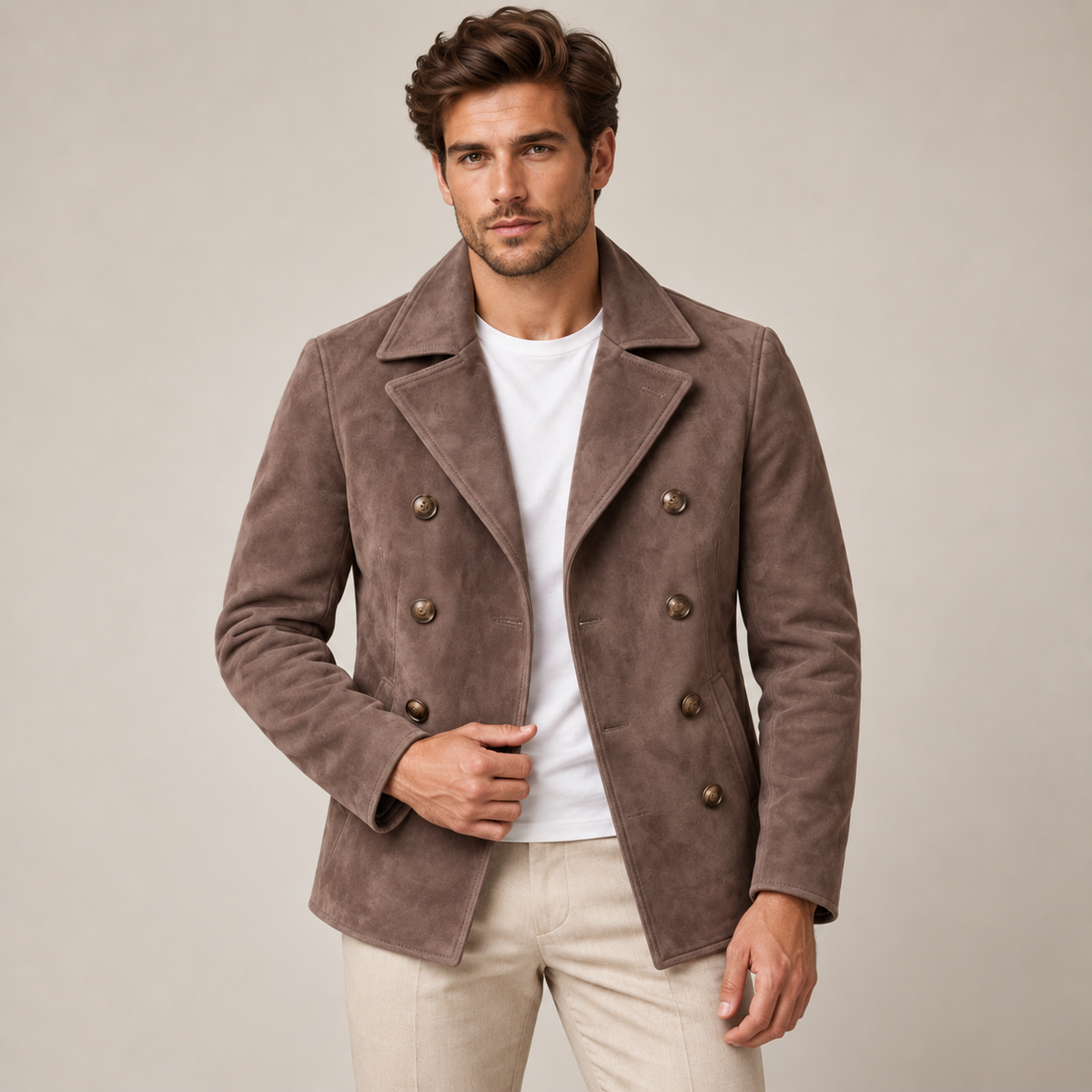 Valdemar - Men's Double-Breasted Pea Coat with Notched Lapels