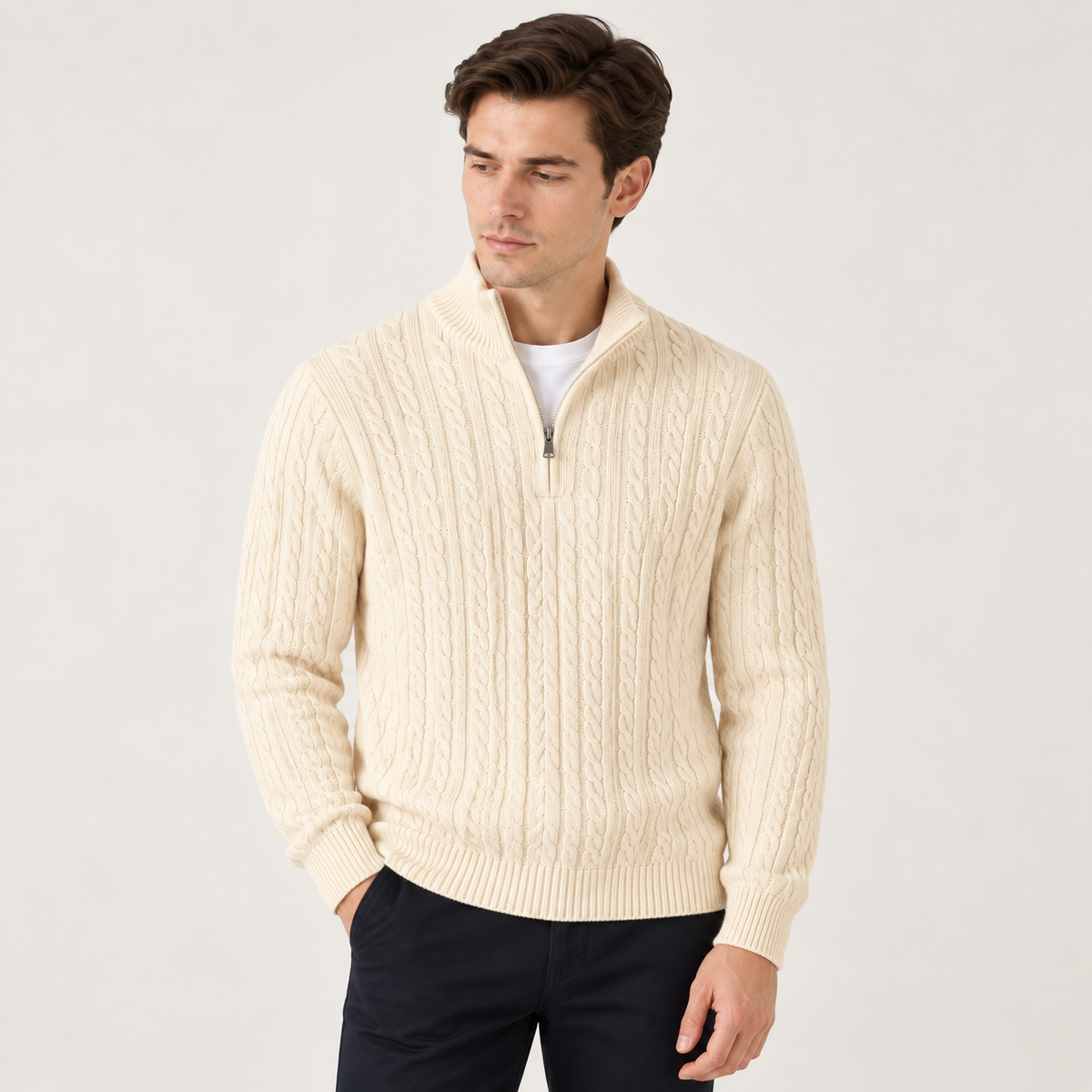 Frederik - Half-Zip Men's Cable Knit Jumper