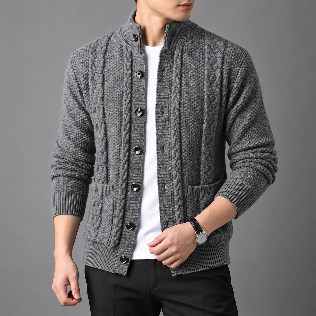 Gerald | Mens Cardigan Button-Front Textured