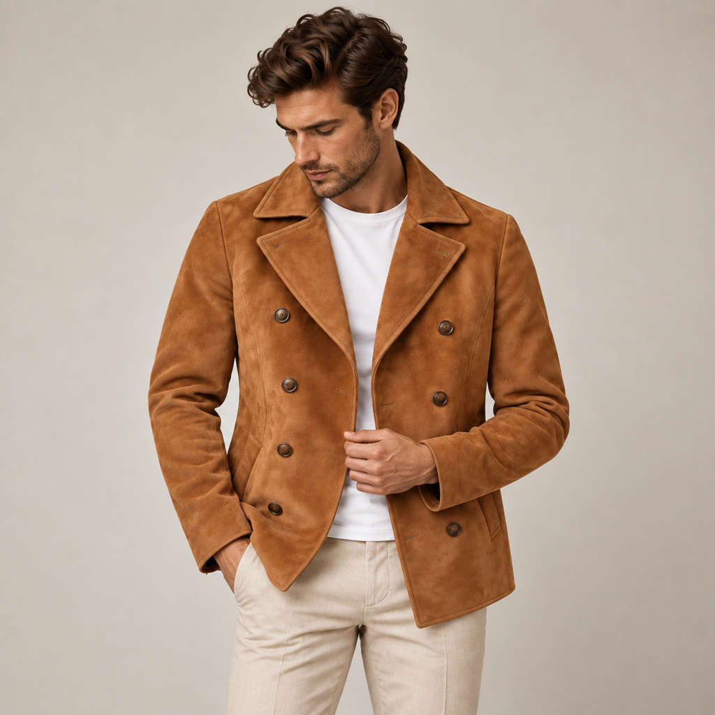 Valdemar - Men's Double-Breasted Pea Coat with Notched Lapels